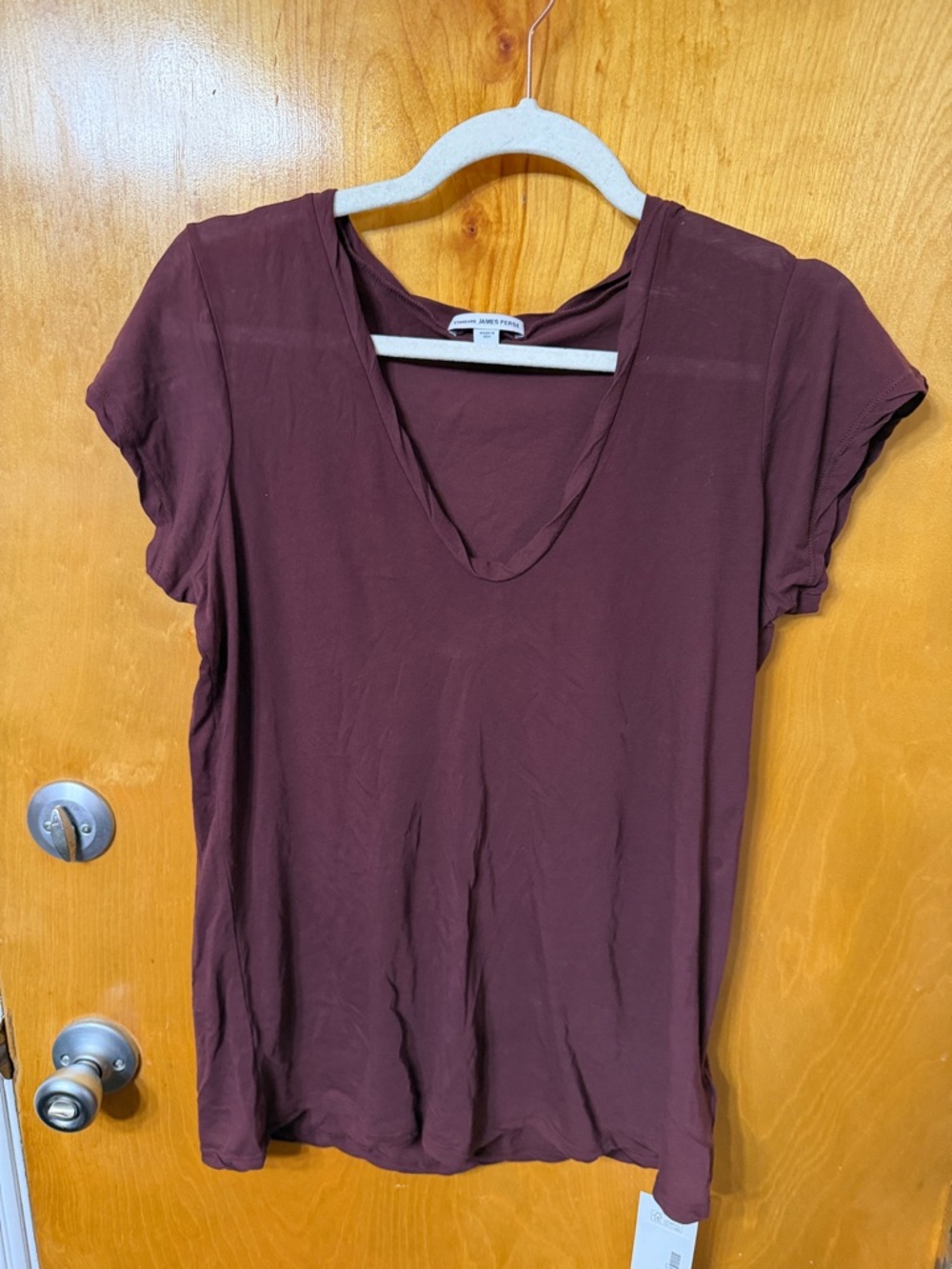 James Perse Women's Short Sleeve V-Neck Tee in Deep Plum